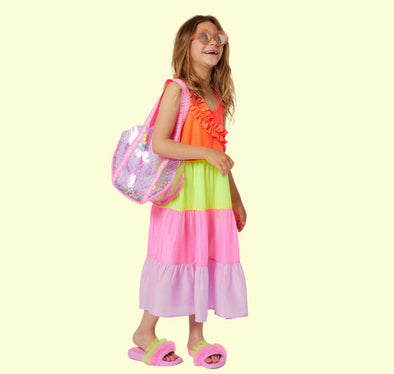 Billieblush Asymmetrical Ruffle Multi Color Girls Sun Dress | HONEYPIEKIDS.COM