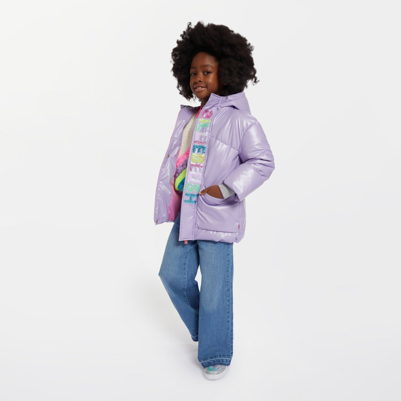 Billieblush Girls Purple Logo Puffer Coat | HONEYPIEKIDS 