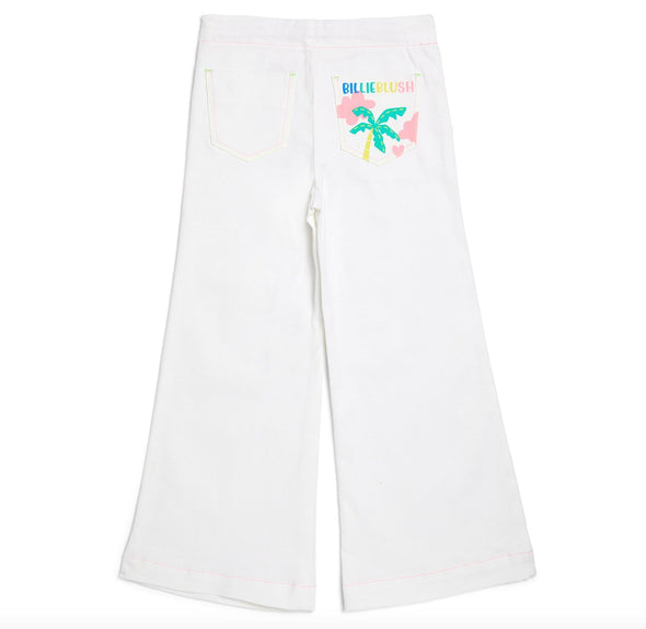 Billieblush Girls White Multicolored Button Wide Leg Pants | HONEYPIEKIDS.COM