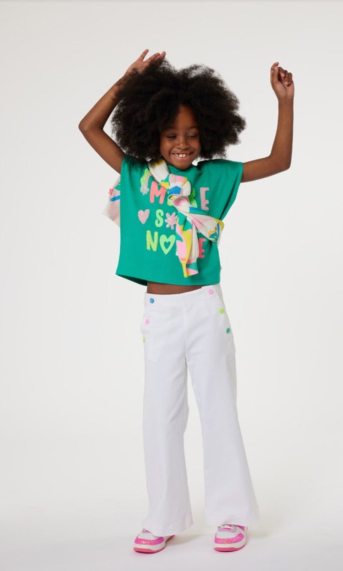 Billieblush Girls White Multicolored Button Wide Leg Pants | HONEYPIEKIDS 