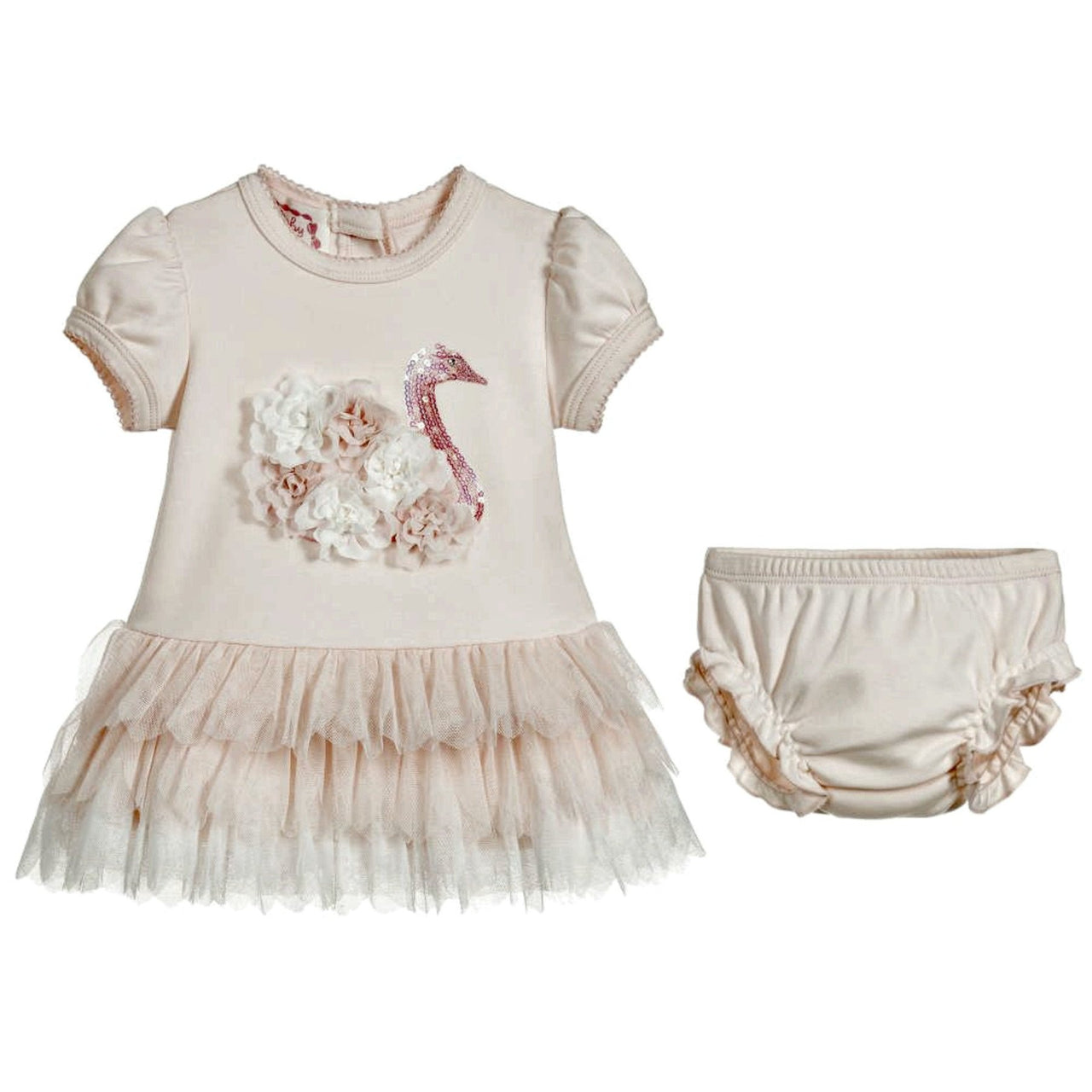 Biscotti Baby Girls Pink Swan Applique Dress Set | HONEYPIEKIDS 