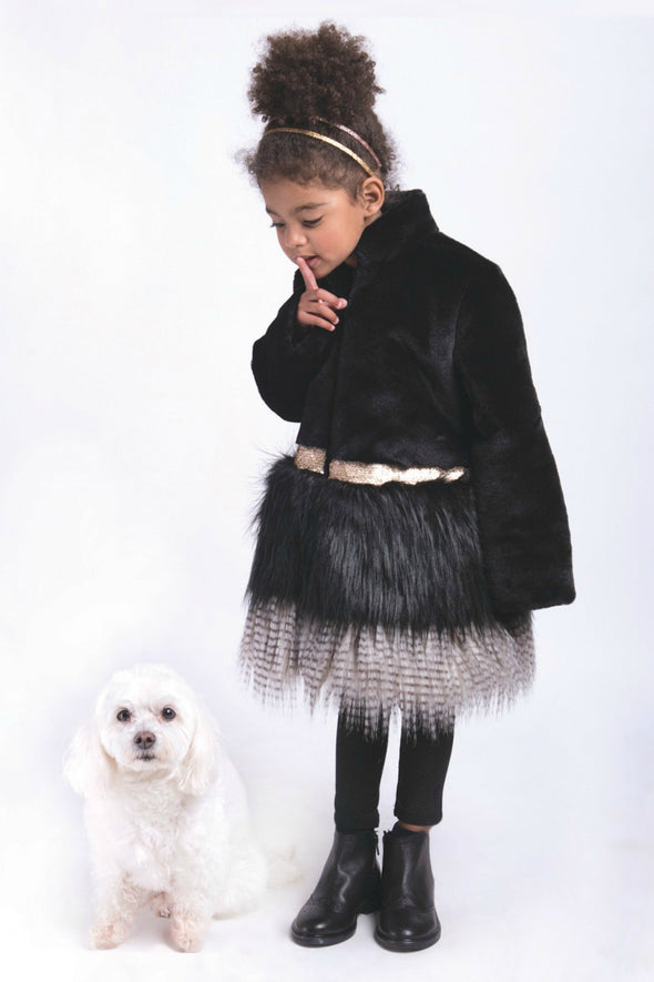 Imoga Collection Freya Long Faux Fur Coat in Black | HONEYPIEKIDS | Kids Boutique Clothing