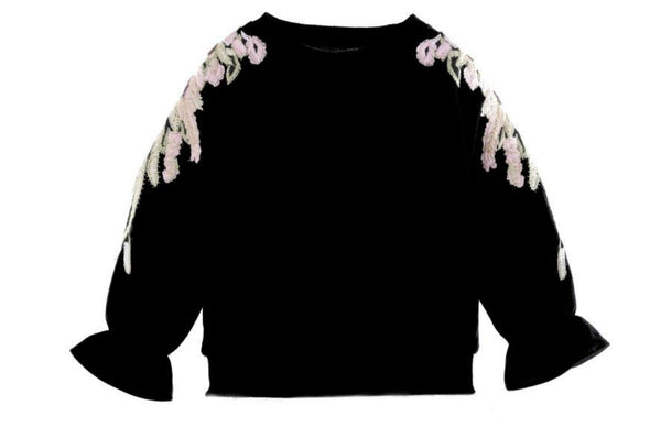 Doe a Dear Black Flower Embroidered Sweatshirt | HONEYPIEKIDS | Kids Boutique Clothing