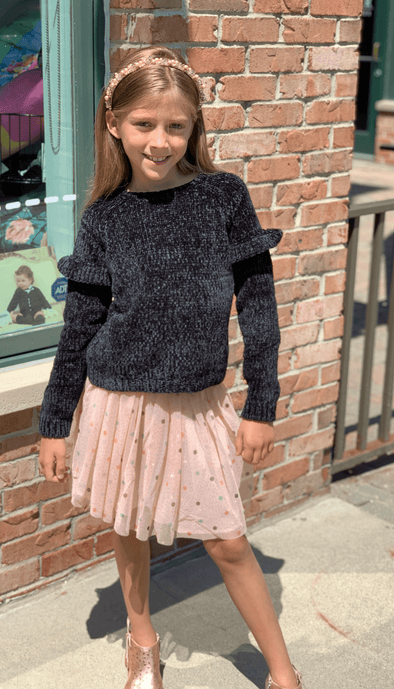 3Pommes Girls Black Frills Soft Sweater | HONEYPIEKIDS | Kids Boutique Clothing