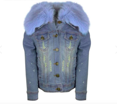Lola and The Boys Girls Distressed Denim Fur Jacket - in 2 color choices | HONEYPIEKIDS | 