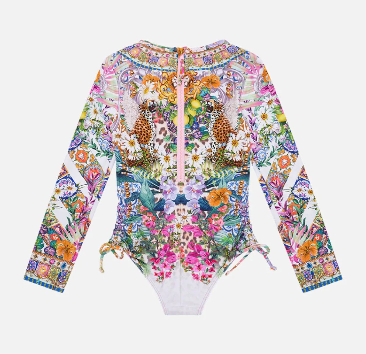 Camilla Girls Flowers of Neptune Ruched Side Long Sleeve Paddlesuit Swimsuit | HONEYPIEKIDS 