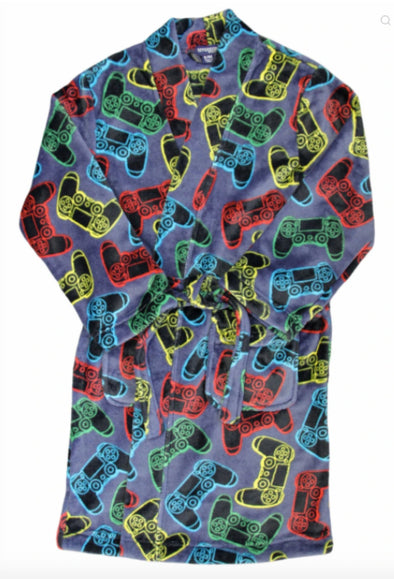 Candy Pink Boys Fleece Robe in Gamer Pattern | HONEYPIEKIDS | Kids Boutique Clothing