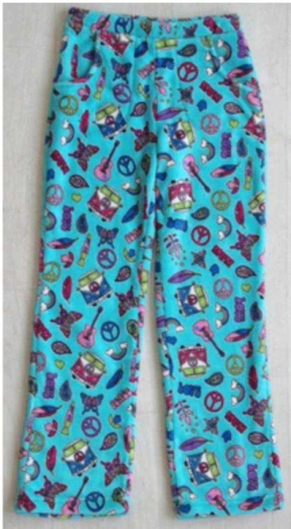 Candy Pink Fleece Hippie Pattern Pajama Bottoms | HONEYPIEKIDS | Kids Boutique Clothing