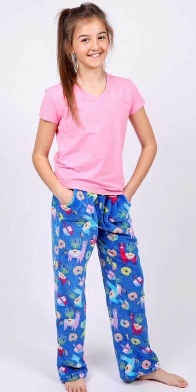 Candy Pink Fleece Pajama Bottoms in Llamakah Pattern | HONEYPIEKIDS | Kids Boutique Clothing