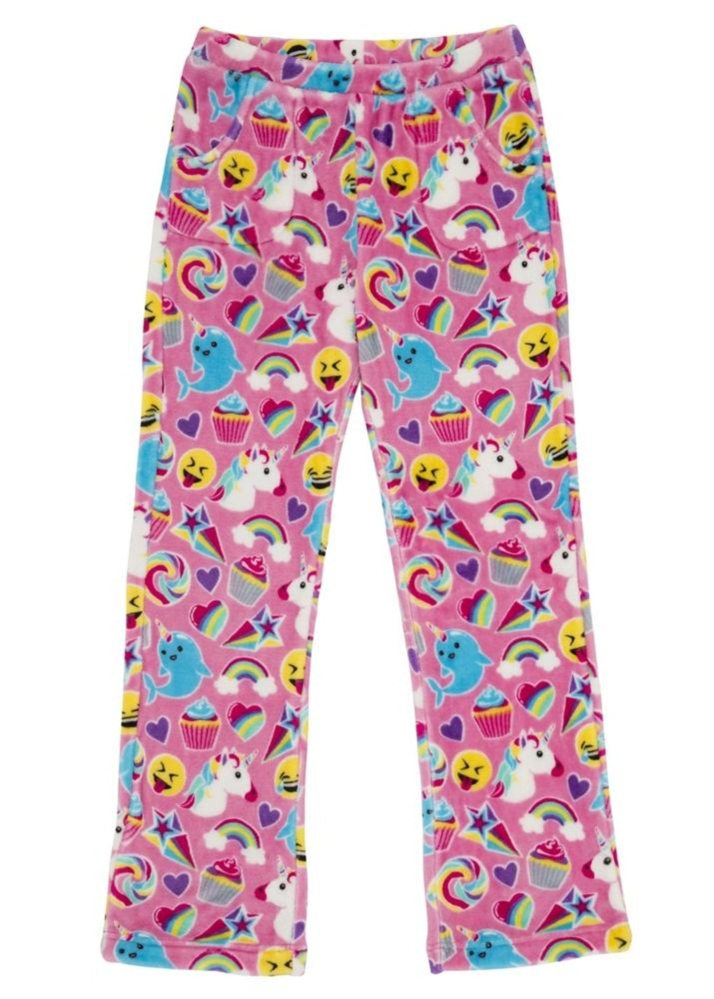 Candy Pink Fleece Pajama Bottoms in Pink Emoji Pattern
