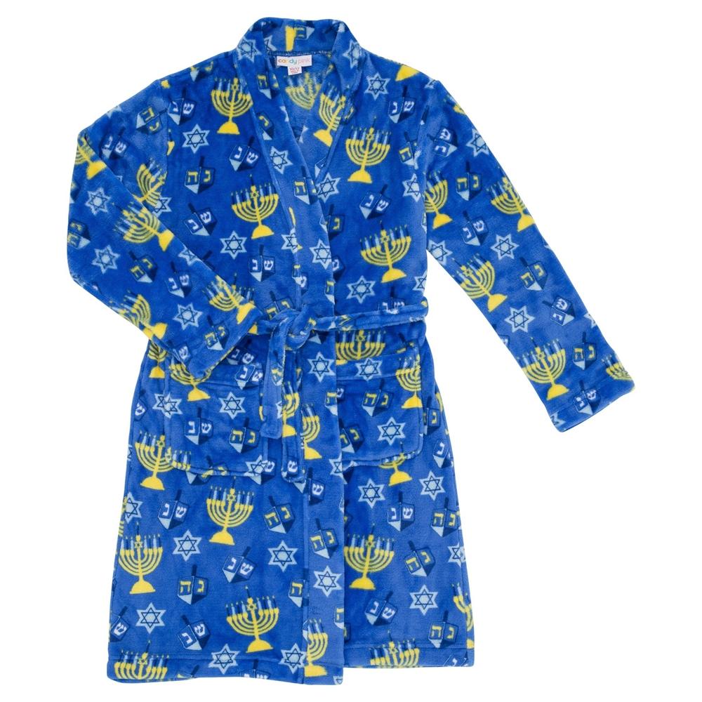 Candy Pink Fleece Robe in Chanukah Pattern | HONEYPIEKIDS 