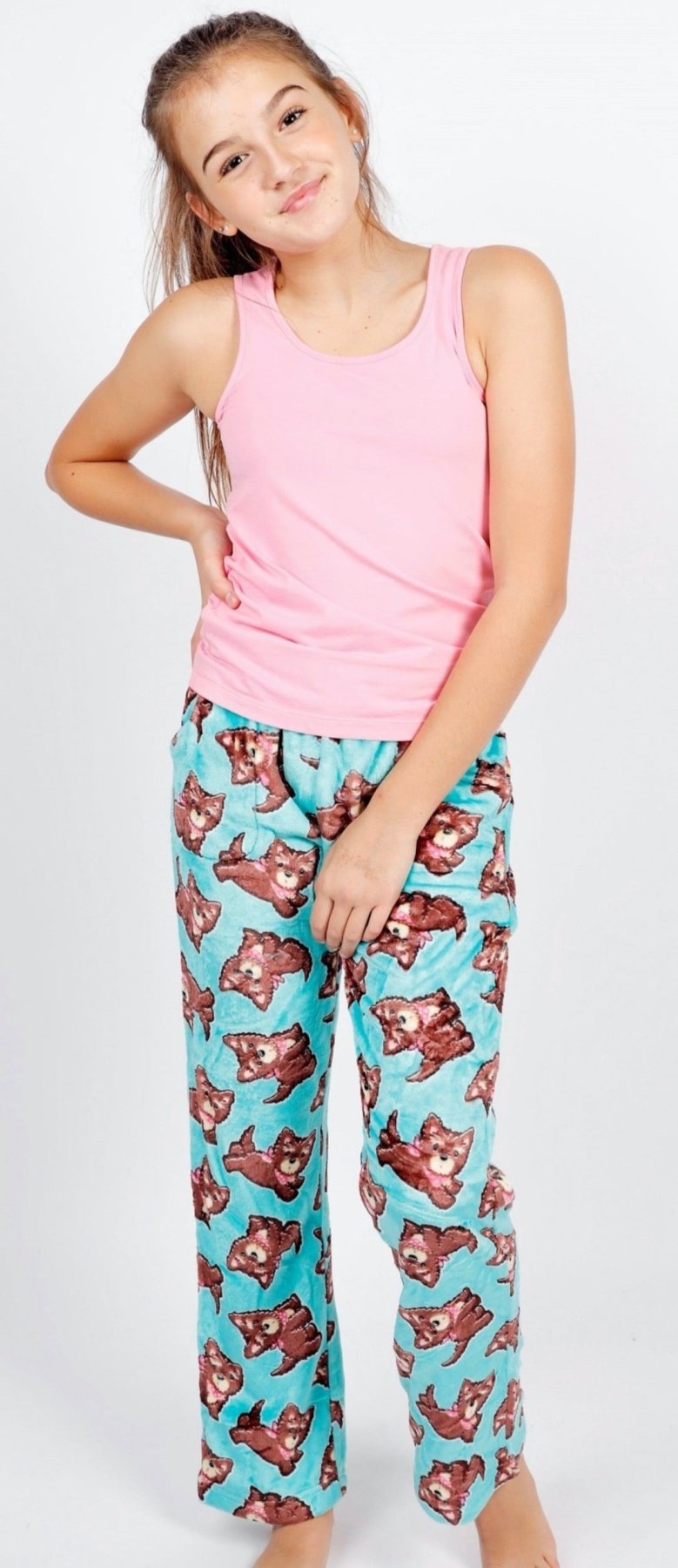 Candy Pink Girls Fleece BANDANA DOG PATTERN Pajama Pants | HONEYPIEKIDS 