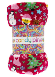 Candy Pink Girls Fleece Blanket in CHRISTMAS Pattern | HONEYPIEKIDS 