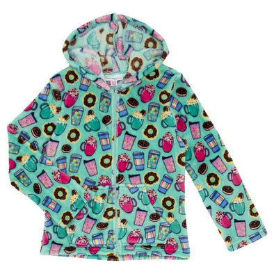 Candy Pink Girls Fleece Hot Chocolate Pattern Zip Up Hoodie | HONEYPIEKIDS | Kids Boutique Clothing