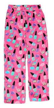 Candy Pink Girls Fleece Nail Polish Pattern Pajama Bottoms | HONEYPIEKIDS 