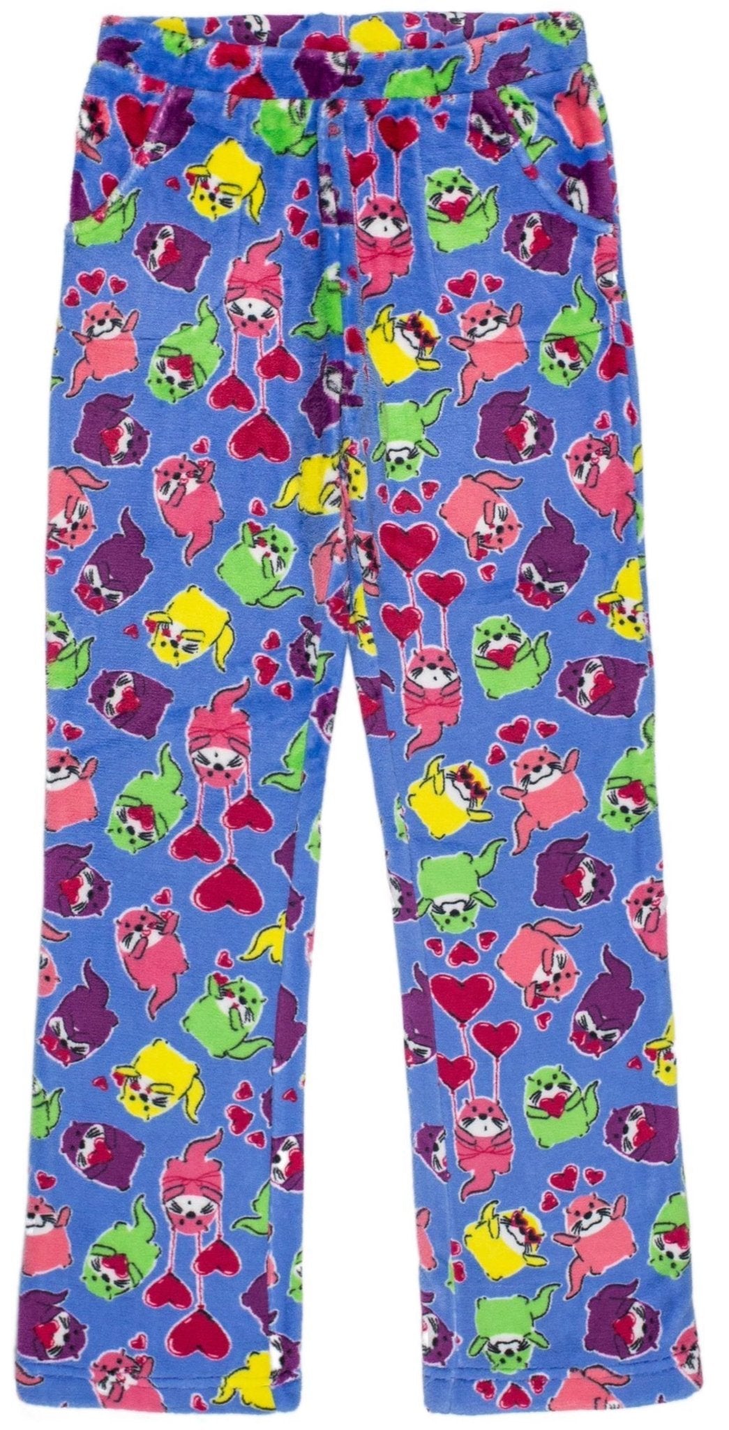 Candy Pink Girls Fleece Pajama Bottoms in Otter Pattern
