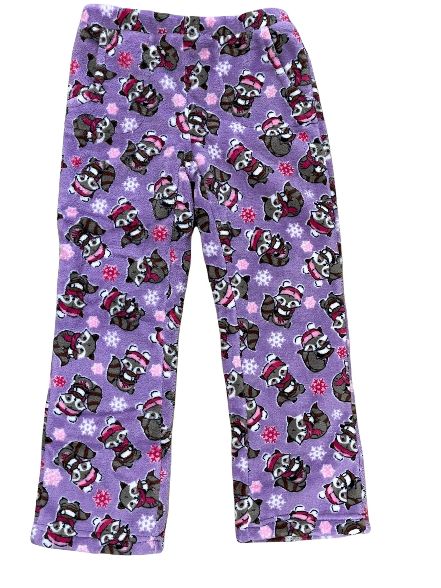 Candy Pink Girls Fleece RACOON & SMORES Pattern Pajama Pants | HONEYPIEKIDS