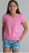 Candy Pink Girls Fleece Pajama Shorts in Donut Dreams Pattern | HONEYPIEKIDS | Kids Boutique Clothing