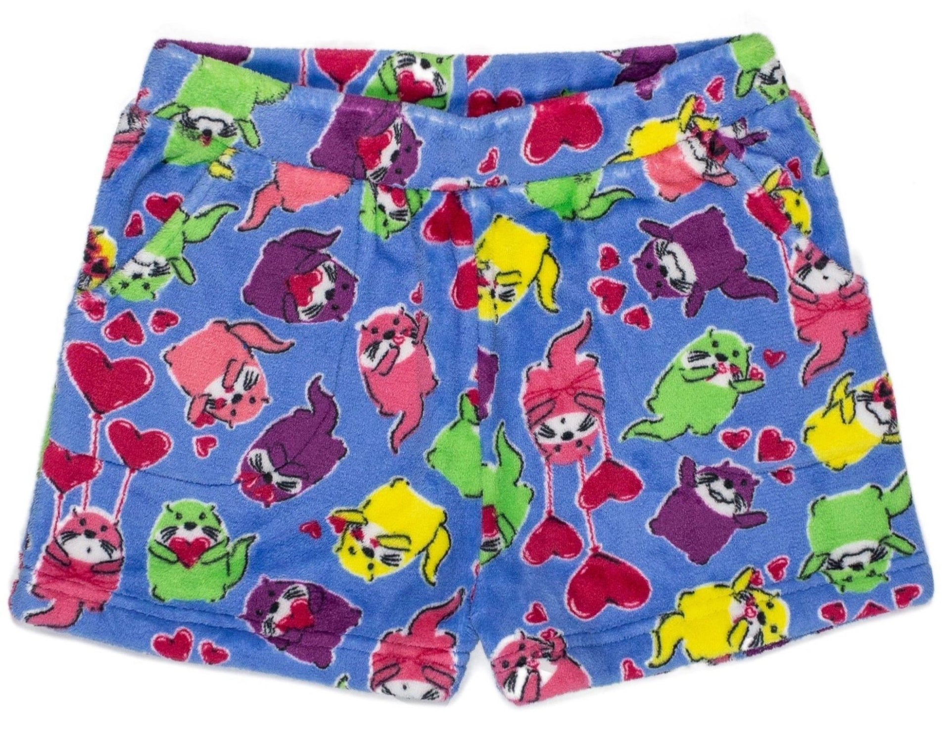 Candy Pink Girls Fleece Pajama Shorts in Otter Pattern HONEYPIEKIDS