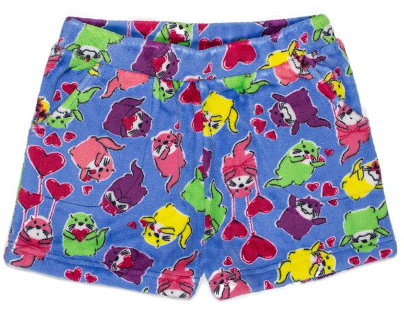 Candy Pink Girls Fleece Pajama Shorts in Otter Pattern | HONEYPIEKIDS | Kids Boutique Clothing