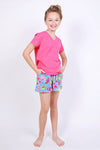 Candy Pink Girls Fleece Pajama Shorts in Otter Pattern | HONEYPIEKIDS | Kids Boutique Clothing