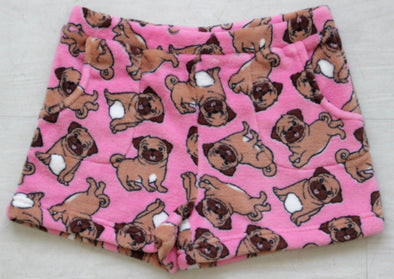 Candy Pink Girls Fleece Pajama Shorts in Pug Dog Pattern | HONEYPIEKIDS | Kids Boutique Clothing