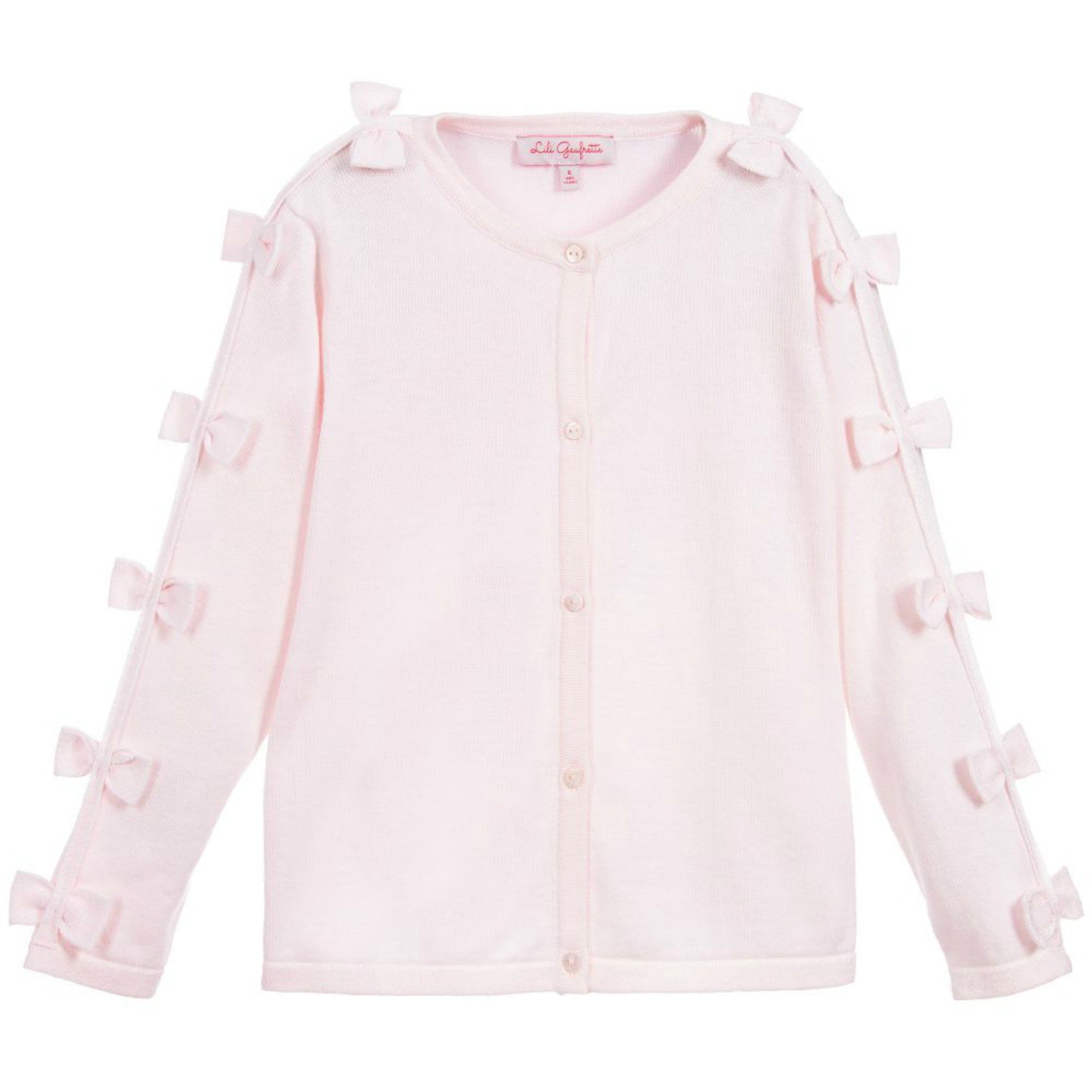 Lili Gaufrette Infant to Youth Girls Pink Knit Bow Cardigan | HONEYPIEKIDS 