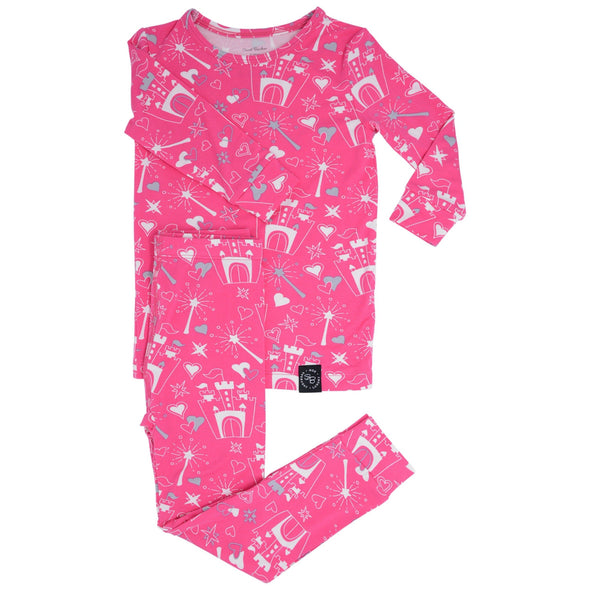 Sweet Bamboo Long Sleeve & Long Pant Pajamas In CASTLE Pattern | HONEYPIEKIDS | Kids Boutique Clothing