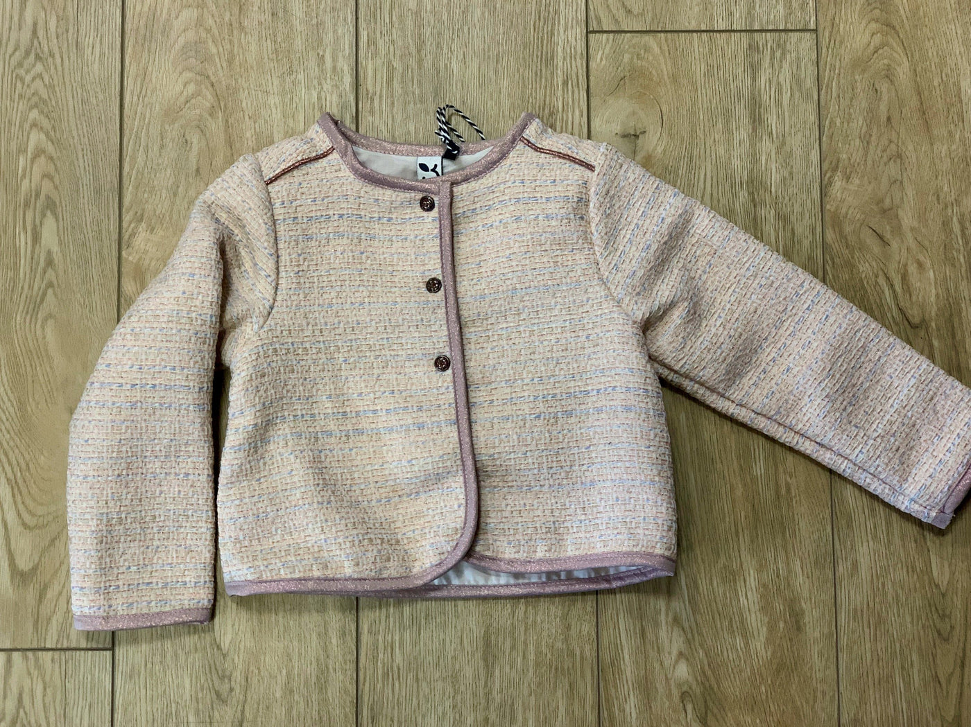 3Pommes Girls Pale Pink Long Sleeved Tweed Jacket | HONEYPIEKIDS | Kids ...