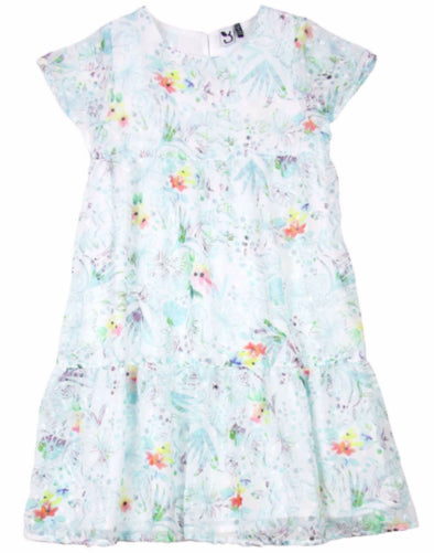 3POMMES Girls Blue and Green Chiffon Short Sleeve Dress | HONEYPIEKIDS | Kids Boutique Clothing