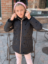3Pommes Girls Black Dot Coat W/ Faux Fur Trim Collar | HONEYPIEKIDS | Kids Boutique Clothing