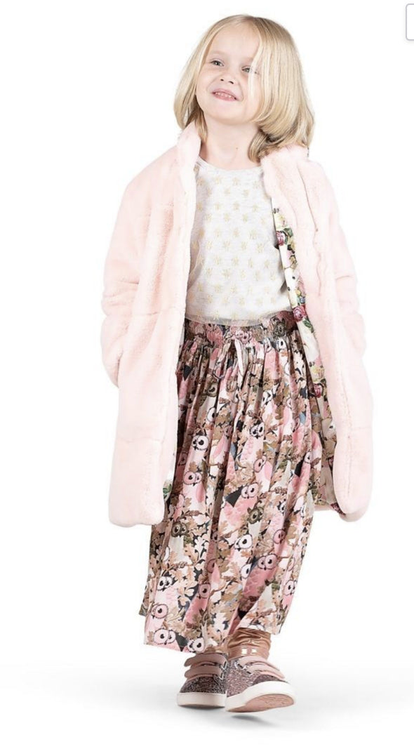Paper Wings Roses & Unicorn Pink Faux Fur Coat | HONEYPIEKIDS | Kids Boutique Clothing