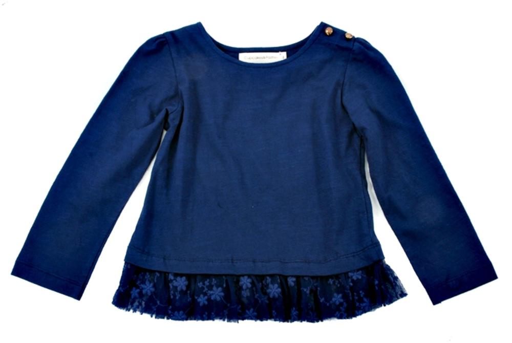 Cupcakes and Pastries Girls Navy Peplum Knit Top | HONEYPIEKIDS 