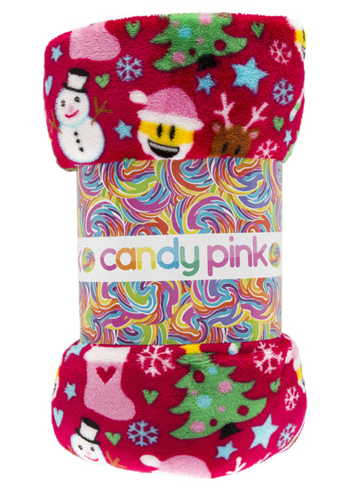 Candy Pink Girls Fleece Blanket in CHRISTMAS Pattern | HONEYPIEKIDS | Kids Boutique Clothing