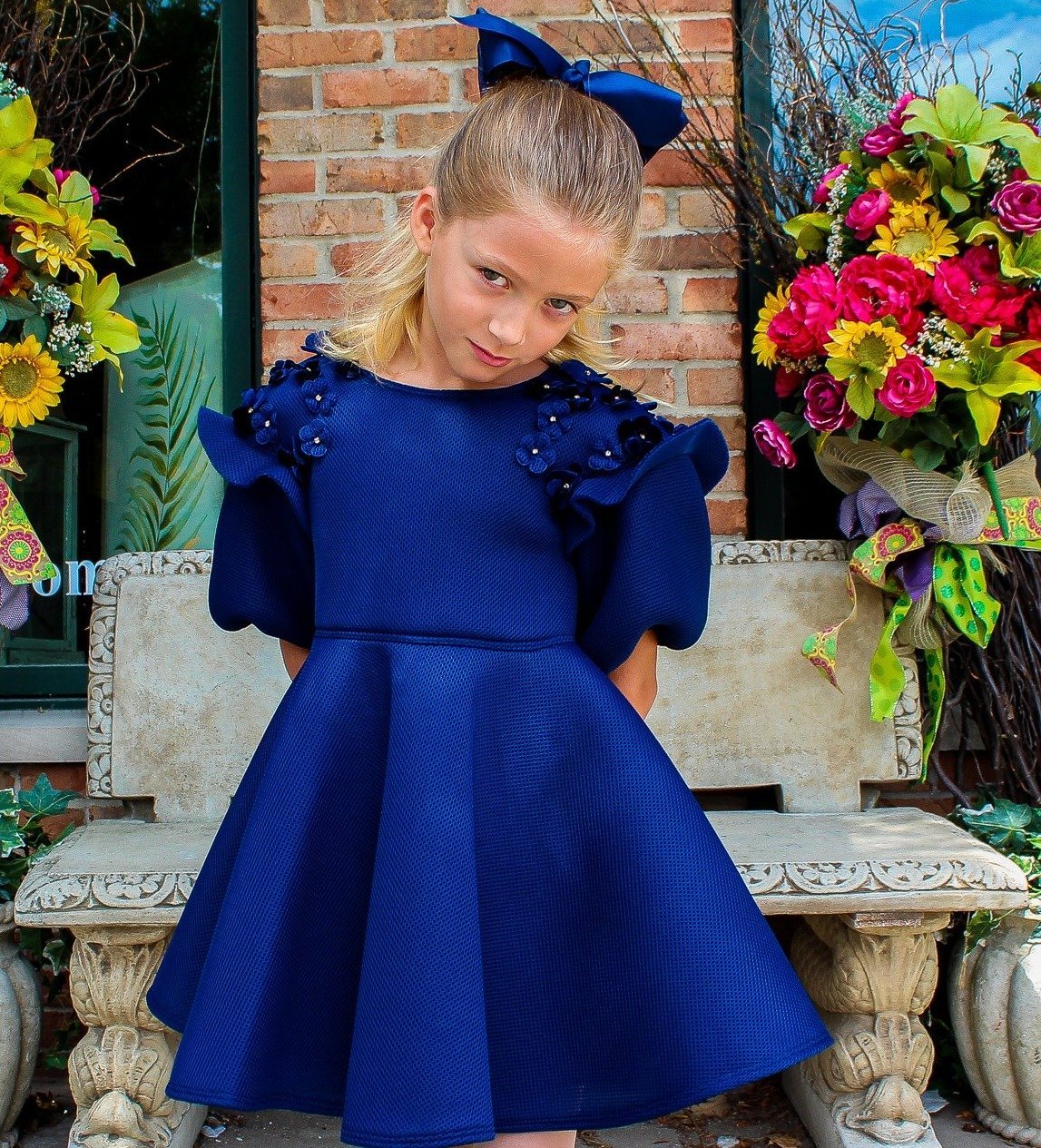 blue dress for baby girl David Charles London Navy Flower Dress