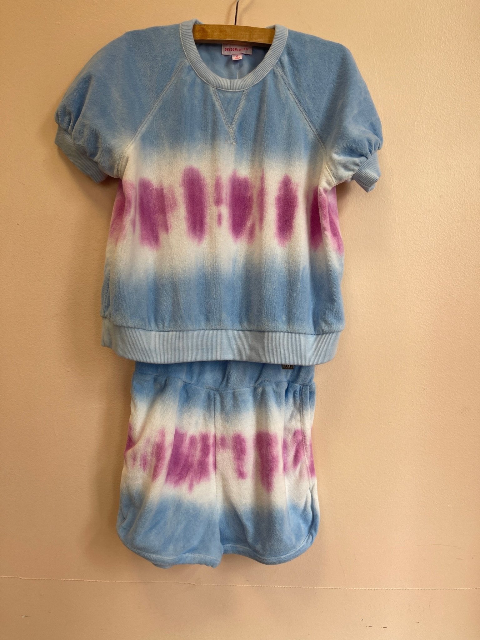 Design History Girls Denim Blue & Pink Shine Terry Top & Shorts Set | HONEYPIEKIDS 