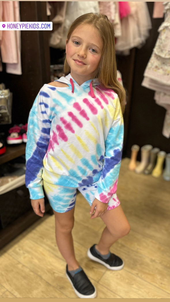 Design History Girls Pink & Blue Tie Dye  L/S Top & Biker Shorts | HONEYPIEKIDS | Kids Boutique Clothing