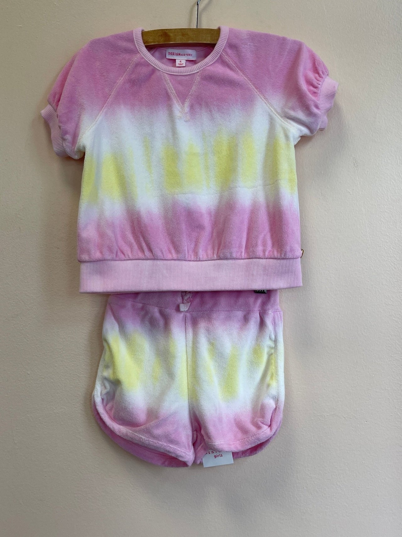 Design History Girls Pink & Yellow Shine Terry Top & Shorts Set | HONEYPIEKIDS 