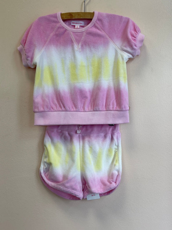 Design History Girls Pink & Yellow Shine Terry Top & Shorts Set | HONEYPIEKIDS | Kids Boutique Clothing