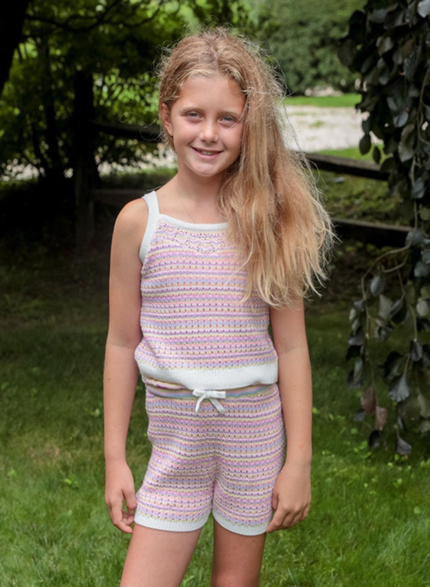 Hilinker Girls 2-Piece Summer Outfit - Tie Knot Tank Top & Striped Shorts Set, Cute Casual Play Clothes
