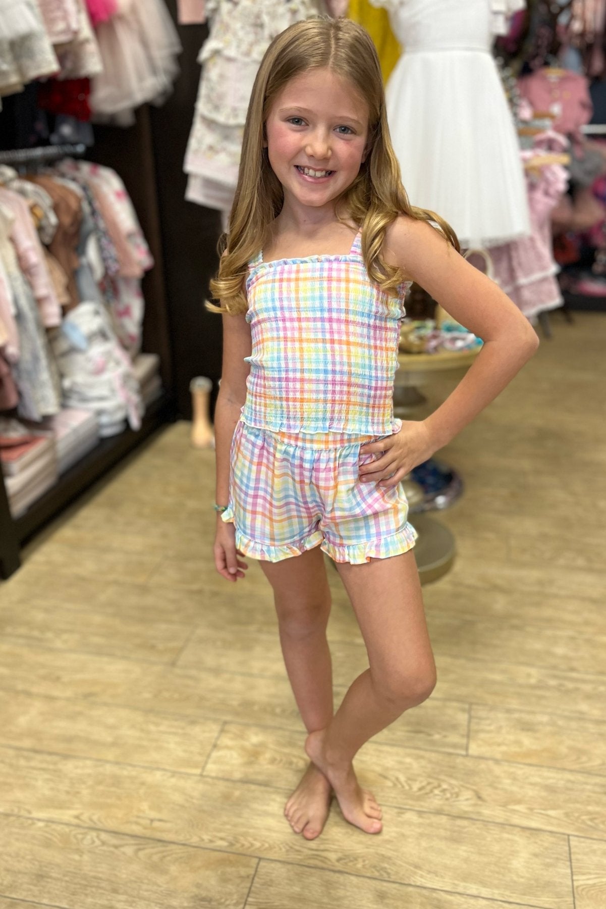 Design History Girls Two Piece Pastel Plaid Top & Shorts Set | HONEYPIEKIDS 