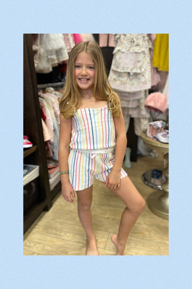 Design History Girls White and Rainbow Striped Knit Romper | HONEYPIEKIDS | Kids Boutique Clothing
