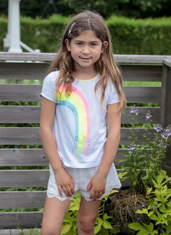 Design History Girls White Rainbow Short Sleeve Top | HONEYPIEKIDS | Kids Boutique Clothing