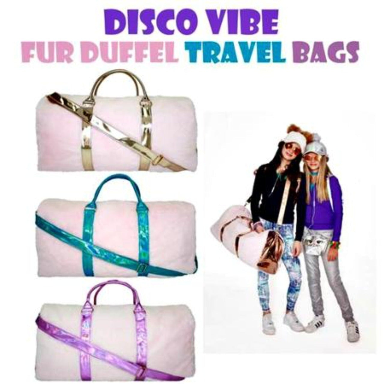 Disco Vibe Fuzzy Travel Kids Duffle Bags | HONEYPIEKIDS