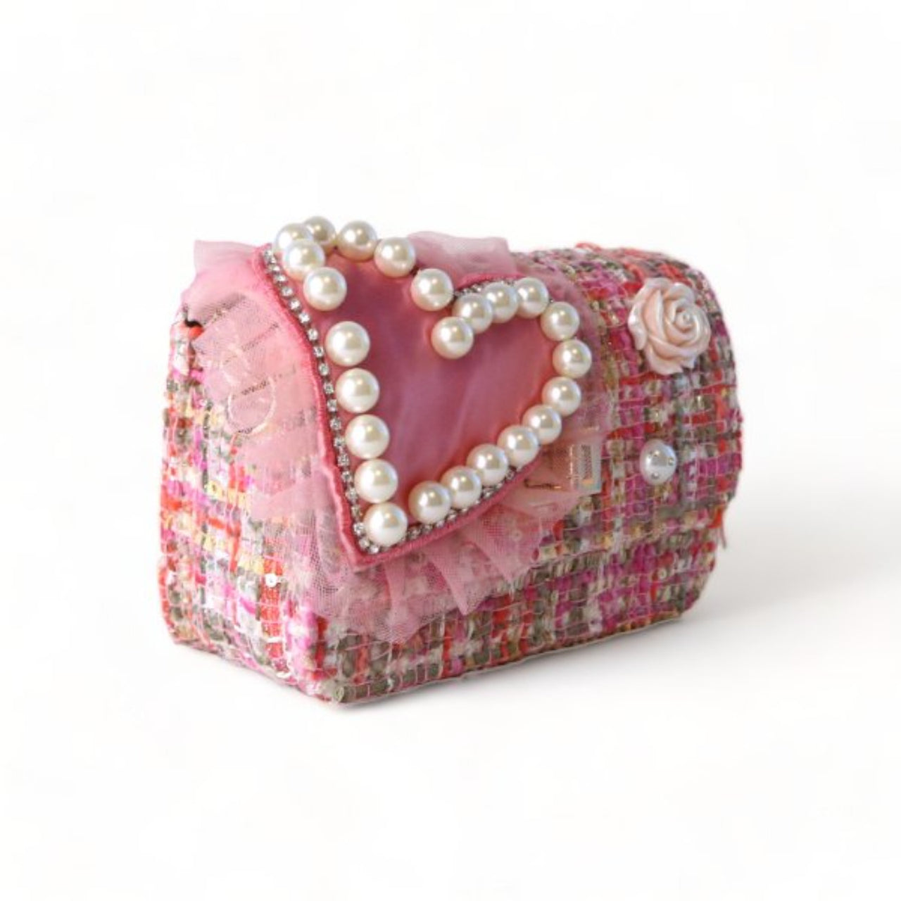 Doe A Dear Pink Big Heart Tweed Little Girls Purse | HONEYPIEKIDS 