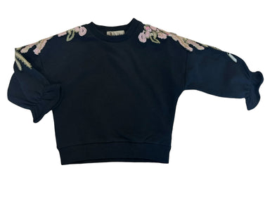 HONEYPIEKIDS | Doe a Dear Girls Black Flower Embroidered Sweatshirt