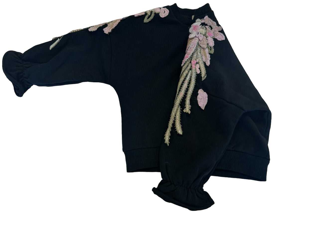 Doe a Dear Girls Black Flower Embroidered Sweatshirt | HONEYPIEKIDS 