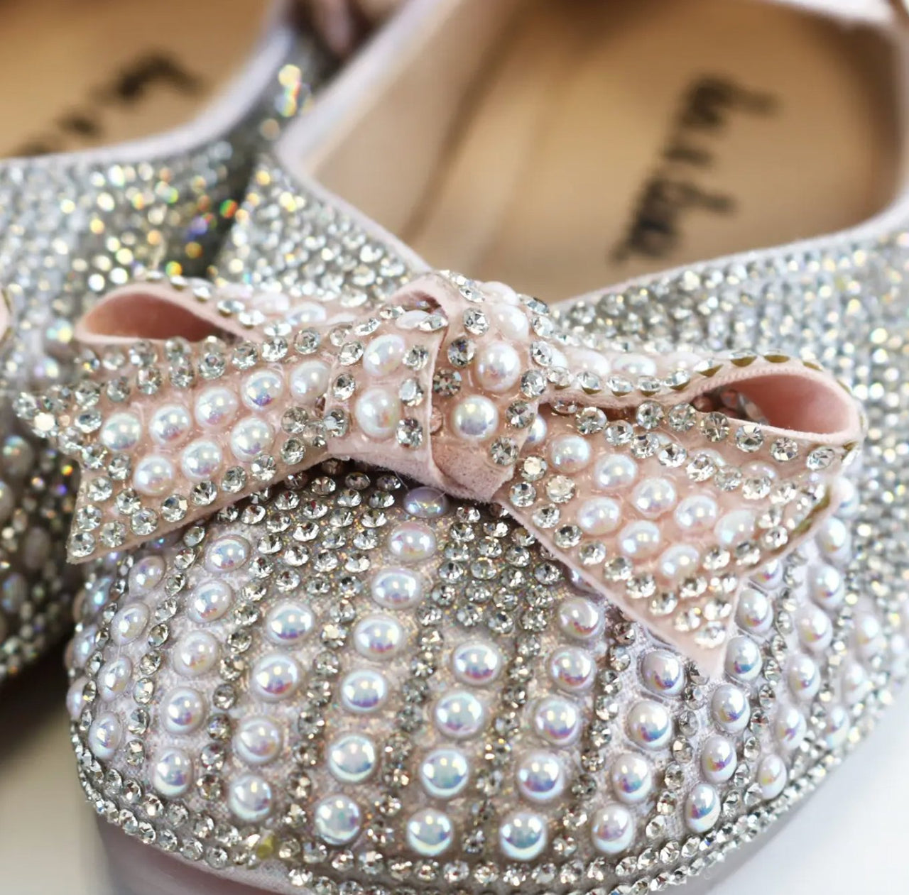 Doe a Dear Pearl & Rhinestone Bow PINK & SILVER Girls Dress Shoes | HONEYPIEKIDS 