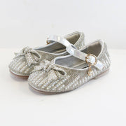 Doe a Dear Pearl & Rhinestone Bow SILVER Girls Dress Shoes | HONEYPIEKIDS 