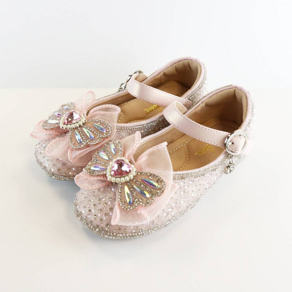 HONEYPIEKIDS | Doe a Dear Girls Pink & Beige Crystal Jewel Girls Dress Shoes | Kids Boutique